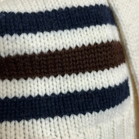EUC men’s SAKS FIFTH AVENUE ivory with navy and brown stripes cardigan sz XL - Picture 6 of 8